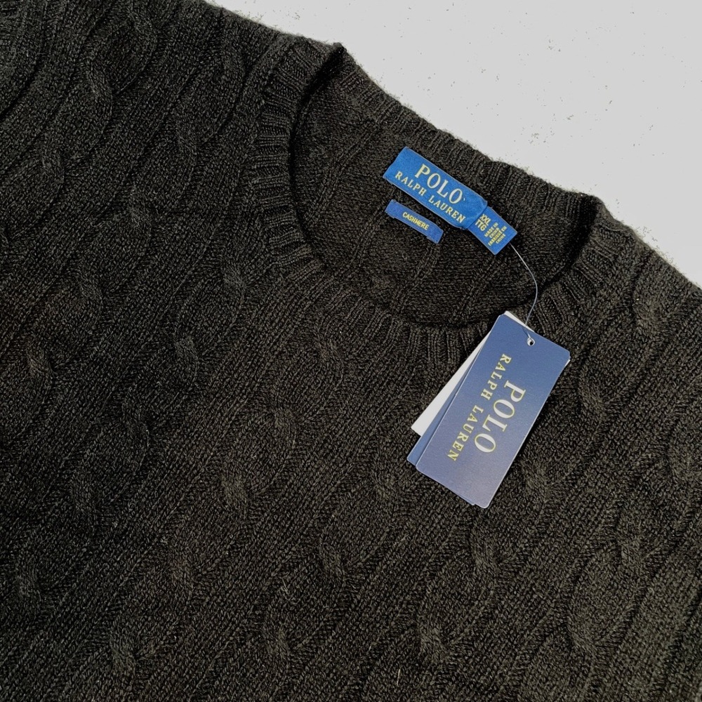 Polo Ralph Lauren Mens Cable-Knit Cashmere Sweater XXL Black Crew Neck NWT